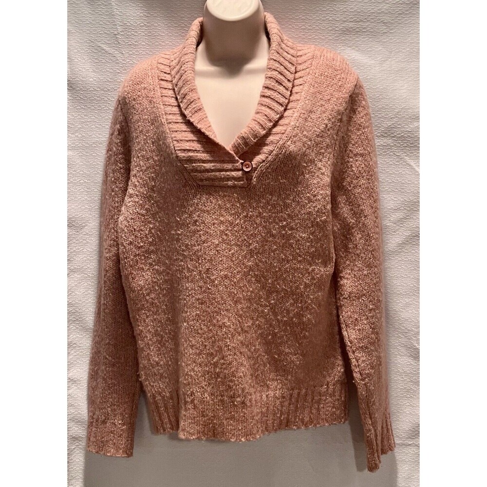 L.L. Bean Shawl Collar Wool Blend Sweater Womens S Blush Pink Fisherman Coastal